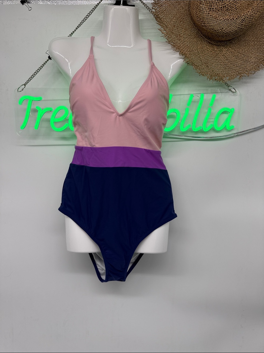 Cupshe Pink, Purple & Navy Colorblock One-Piece Swimsuit